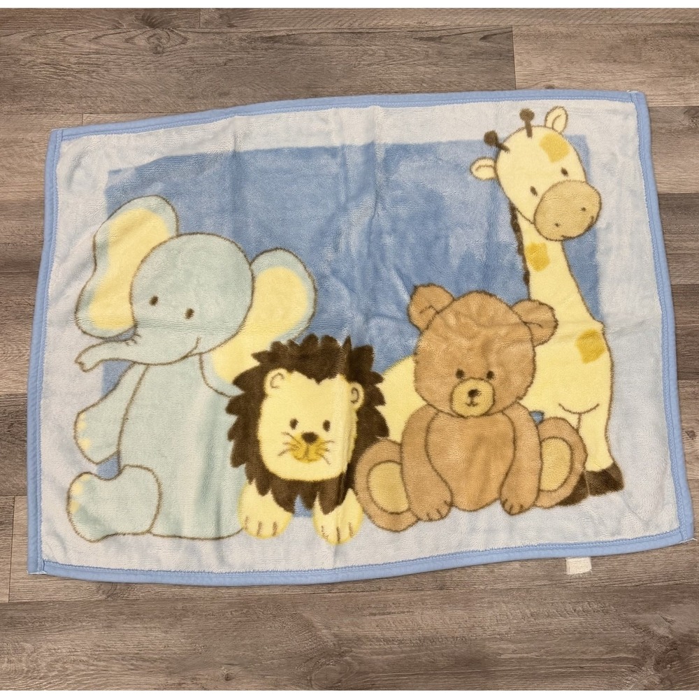 Dolly Baby Blanket Blue Safari Animals Giraffe Elephant Lion Bear 40x32